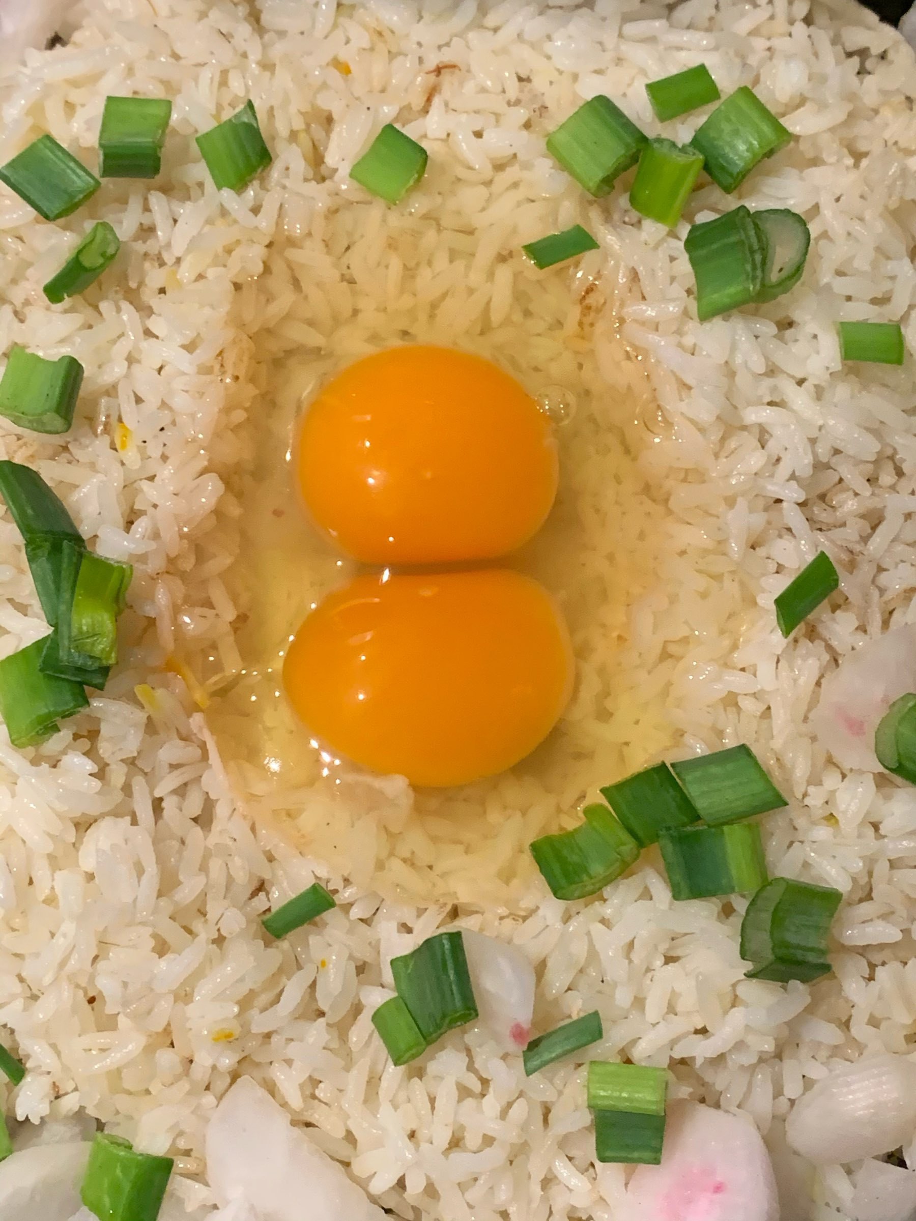 egg yolks on rice topped with chopped green onion